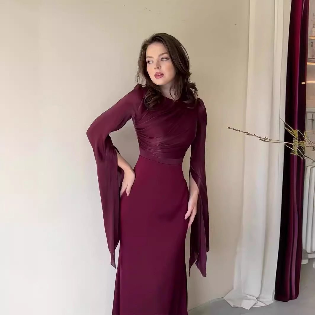 Summer Glass Yarn Pendulum Sleeve Satin Slim Dress.(MA161) - Mariam's Collection