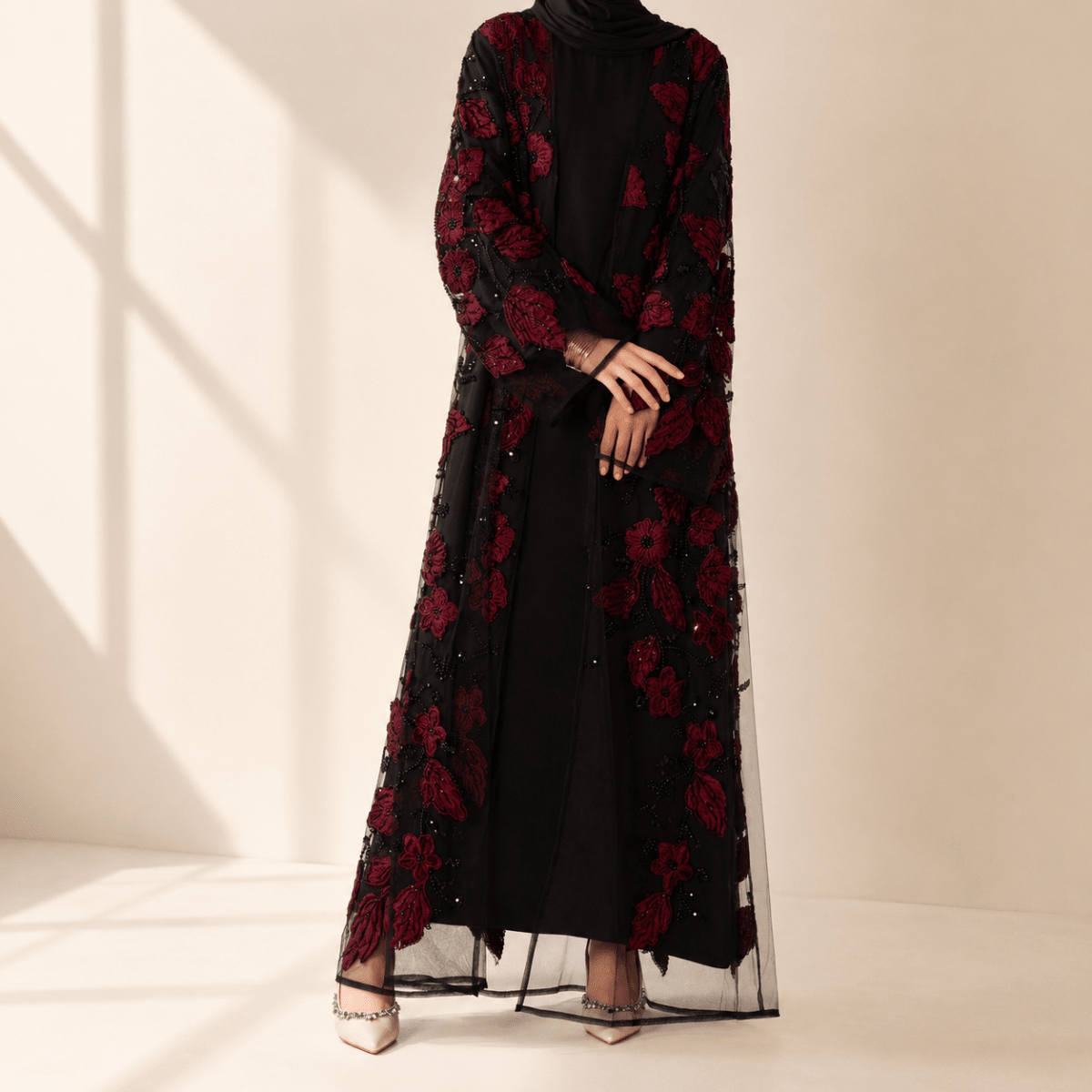 Sunlit Petals Floral Embroidered Abaya – Secret Garden Series (MOA300) - Mariam's Collection