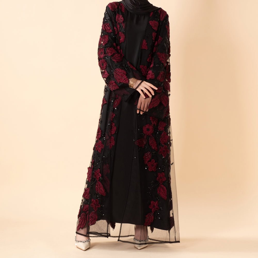 Sunlit Petals Floral Embroidered Abaya – Secret Garden Series (MOA300) - Mariam's Collection