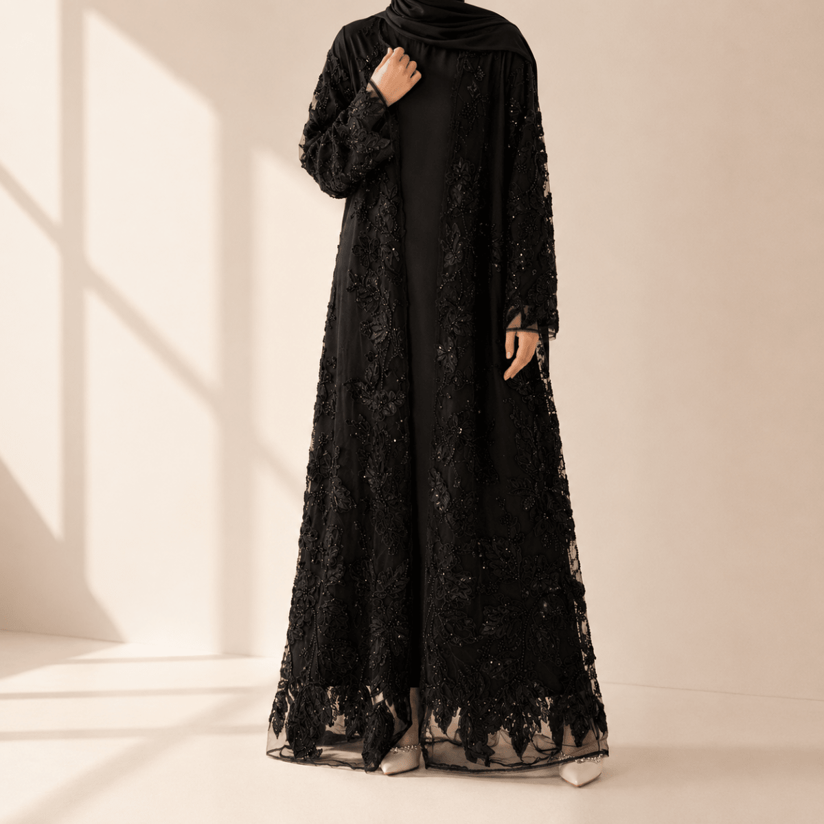 Sunlit Petals Floral Embroidered Abaya – Secret Garden Series (MOA300) - Mariam's Collection