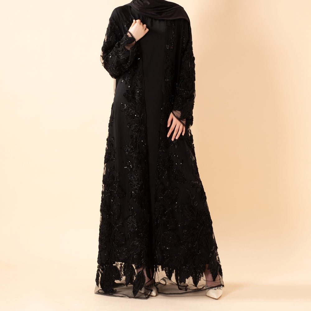Sunlit Petals Floral Embroidered Abaya – Secret Garden Series (MOA300) - Mariam's Collection