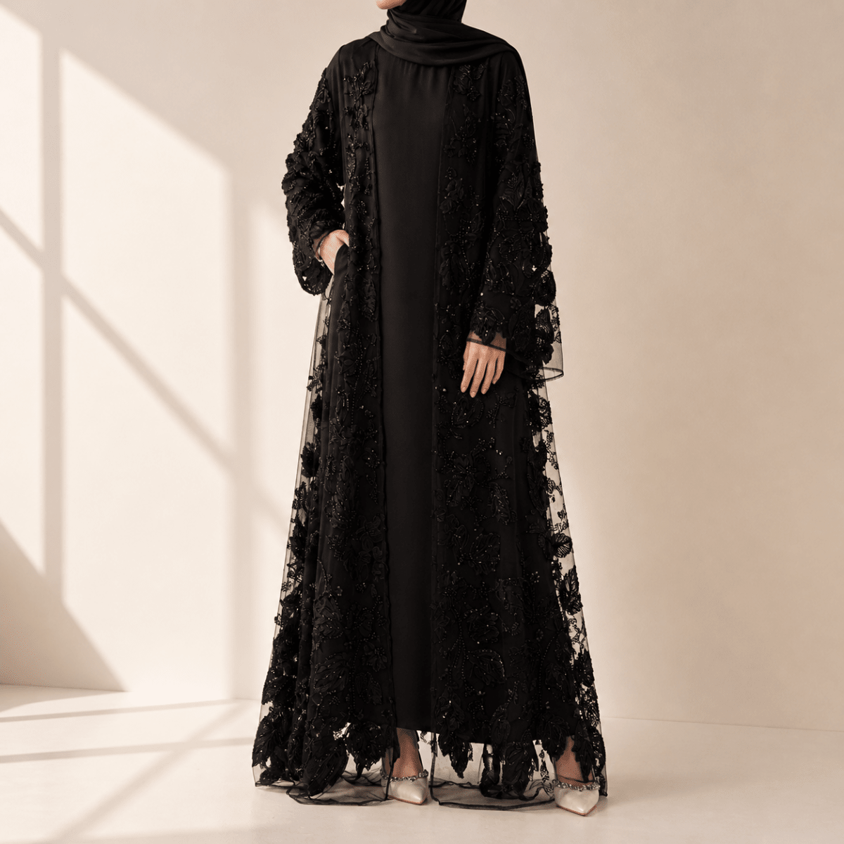 Sunlit Petals Floral Embroidered Abaya – Secret Garden Series (MOA300) - Mariam's Collection