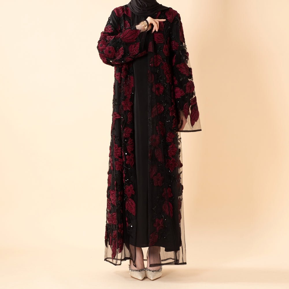 Sunlit Petals Floral Embroidered Abaya – Secret Garden Series (MOA300) - Mariam's Collection