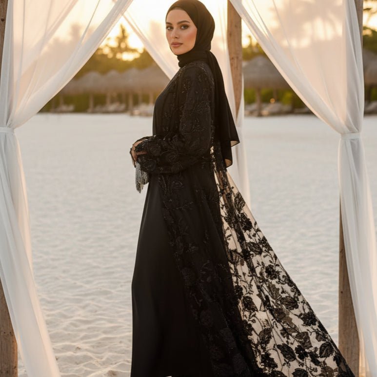 Sunlit Petals Floral Embroidered Abaya – Secret Garden Series (MOA300) - Mariam's Collection