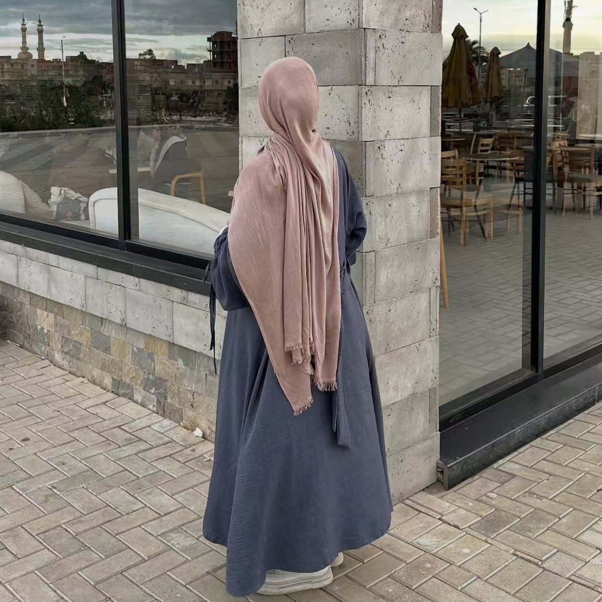 Tailored Blazer Cardigan with Ruched Sleeves | Open - Front Twill Blend Jacket(MOA246) - Mariam's Collection