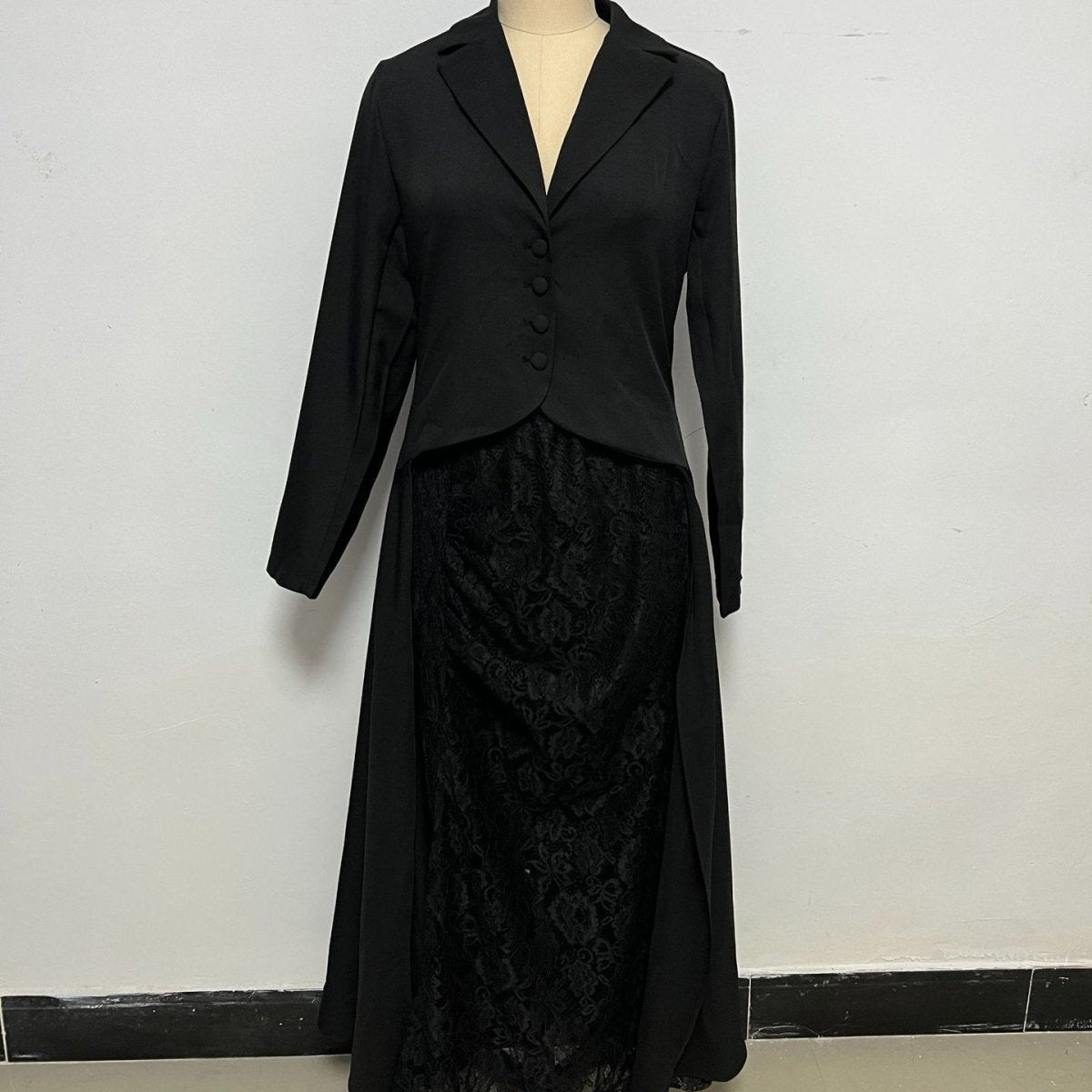 Tailored Blazer Dress with Lace Skirt Overlay(MS334) - Mariam's Collection