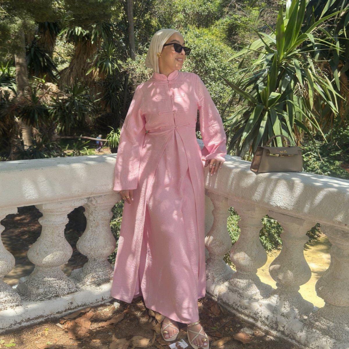 Textured Abaya Set with Tie - Back(MA368) - Mariam's Collection