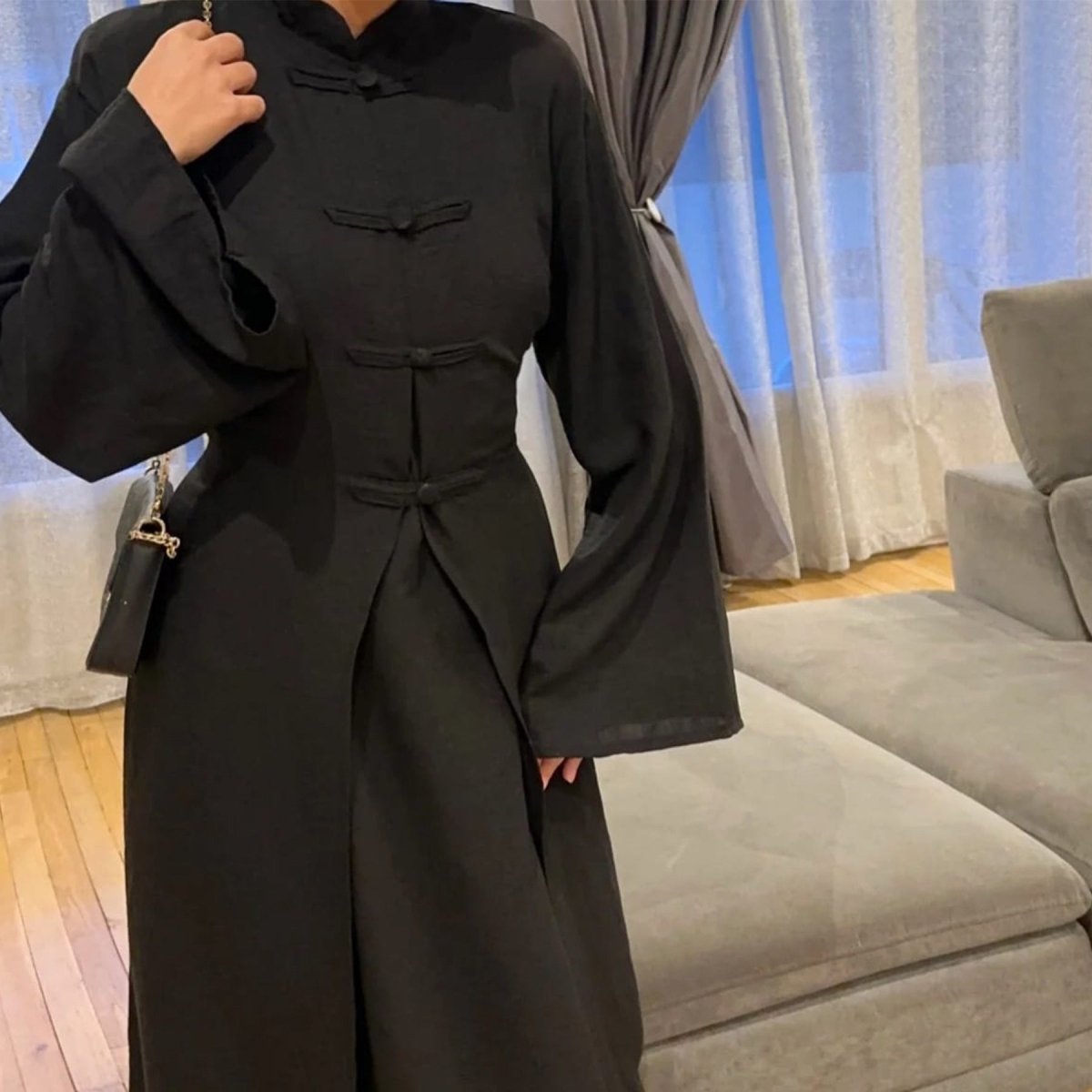 Textured Abaya Set with Tie - Back(MA368) - Mariam's Collection