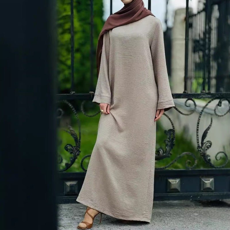 Textured Crepe Abaya | Round Neck Pullover Maxi Dress (MA361)