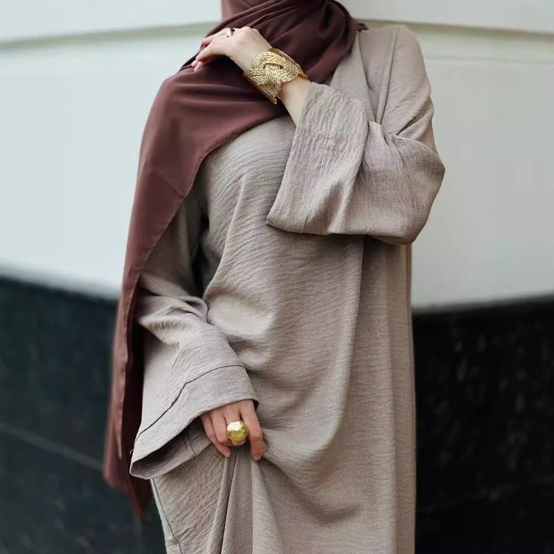 Textured Crepe Abaya | Round Neck Pullover Maxi Dress (MA361)