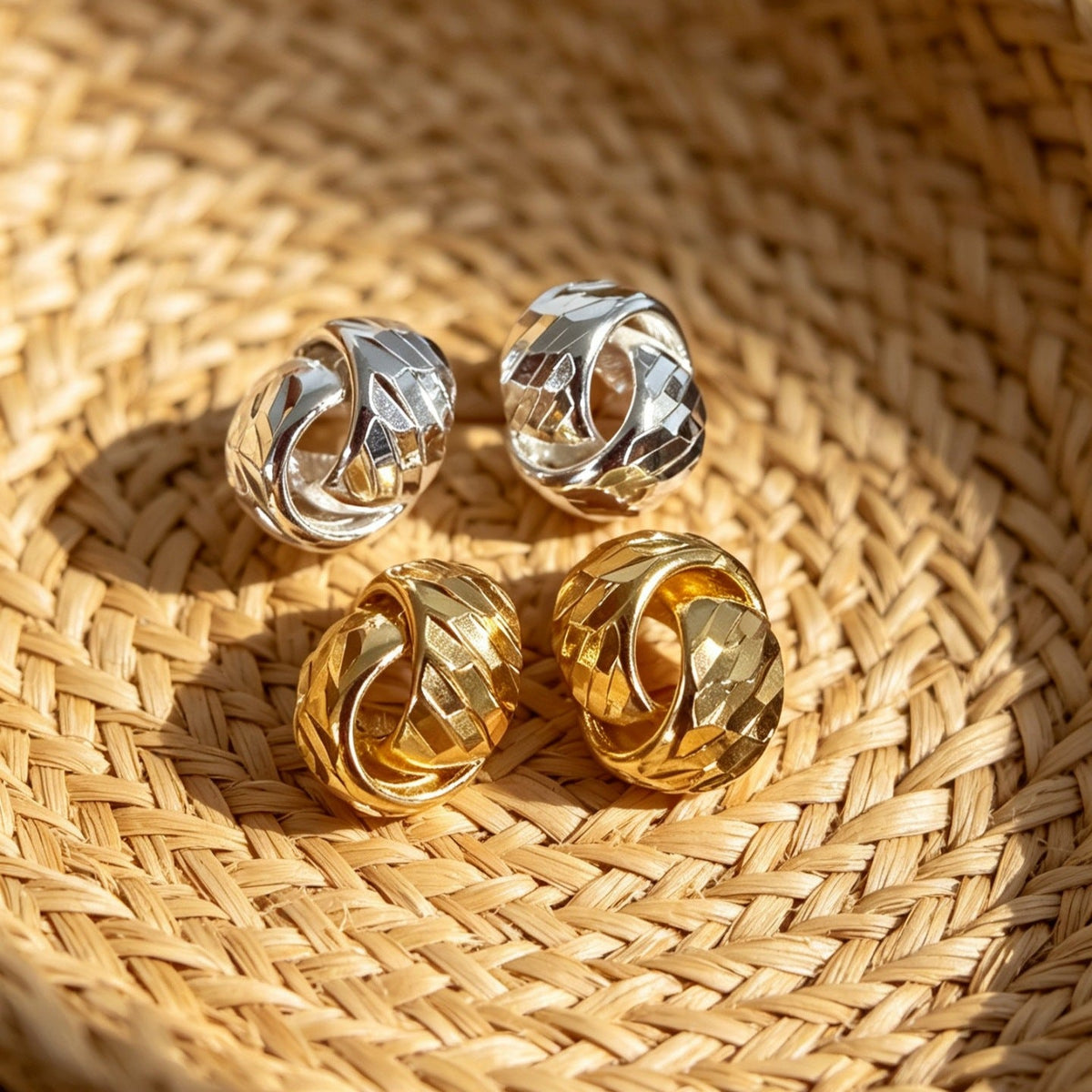 Textured Double Layer C-Hoop Earrings(MAC461) - Mariam's Collection