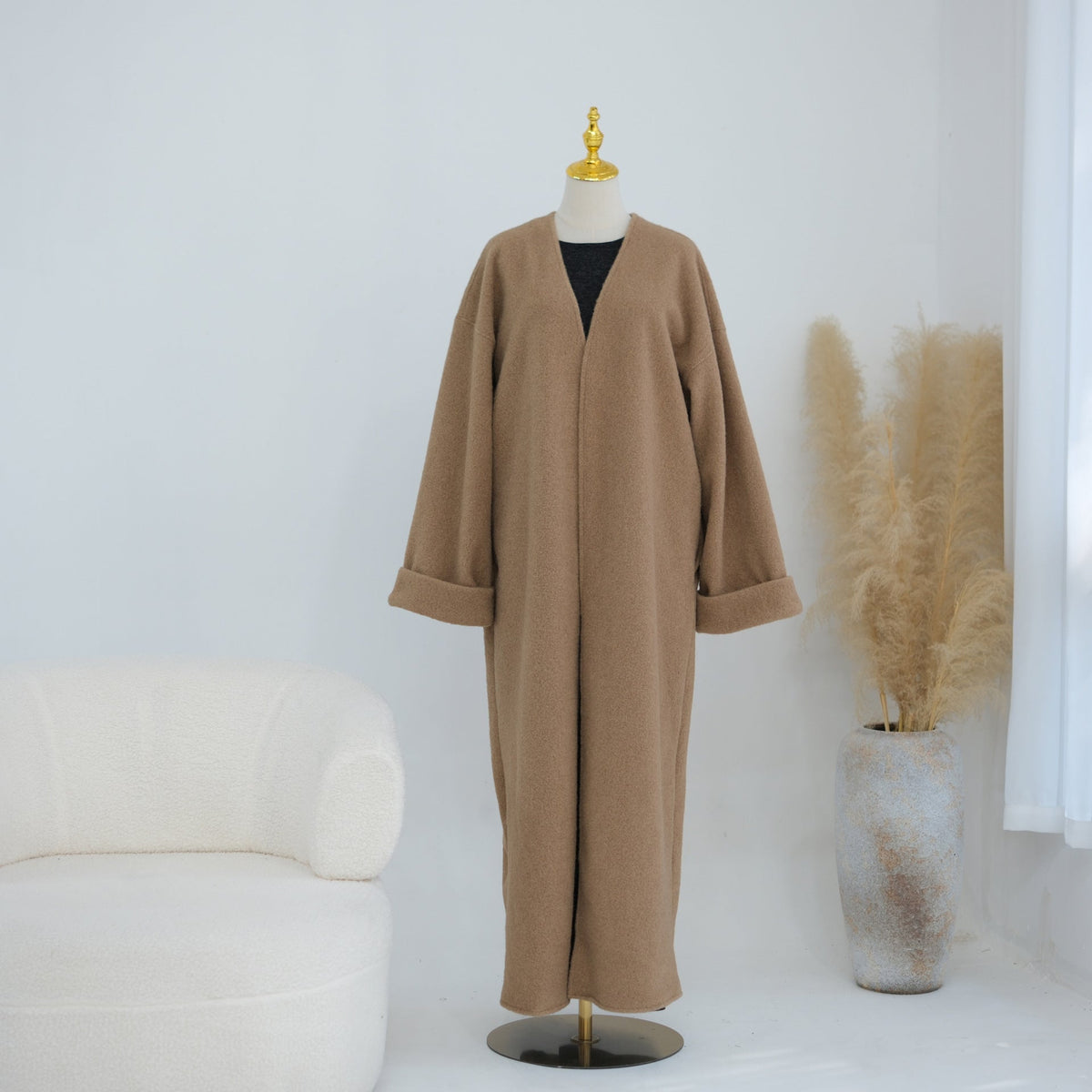 Textured Fleece Relaxed Autumn & Winter Open Abaya(MOA354) - Mariam's Collection