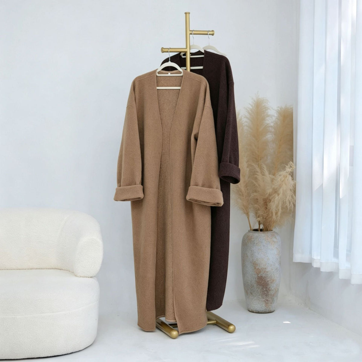 Textured Fleece Relaxed Autumn & Winter Open Abaya(MOA354) - Mariam's Collection