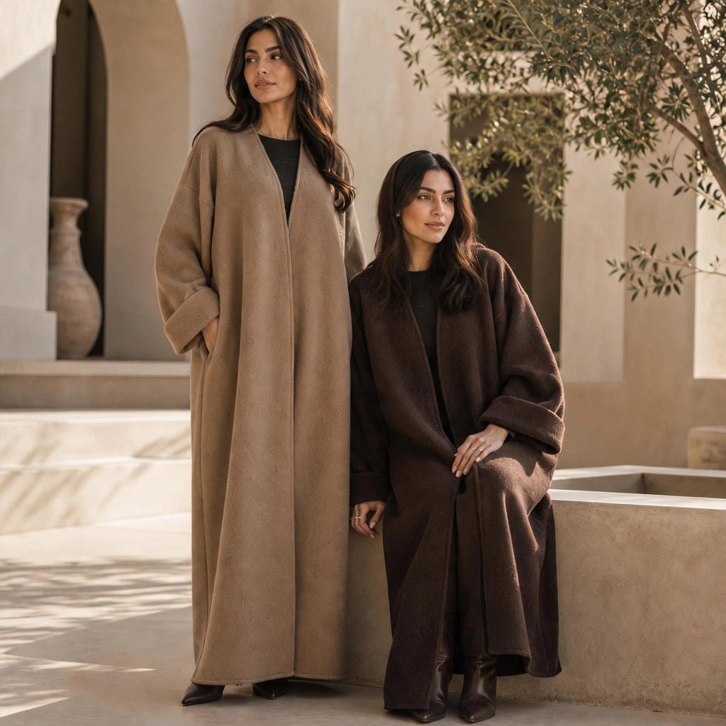 Textured Fleece Relaxed Autumn & Winter Open Abaya(MOA354) - Mariam's Collection