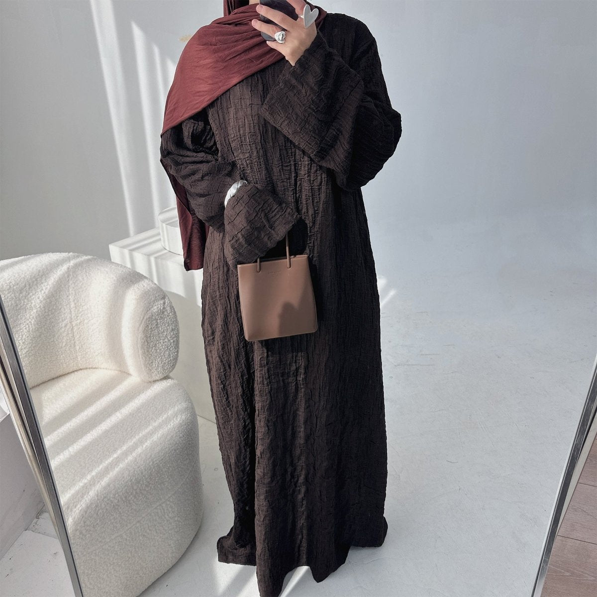 Textured Jacquard Abaya with Batwing Cardigan & Belt(MOA281) - Mariam's Collection