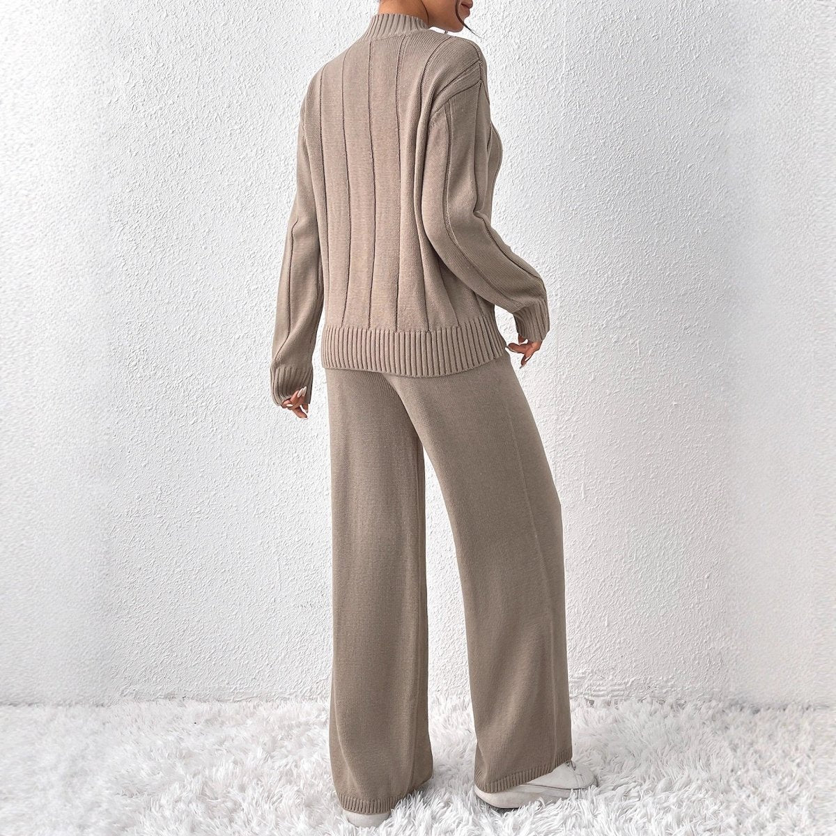 Textured Knit Sweater & Wide-Leg Trouser Set(MS448) - Mariam's Collection