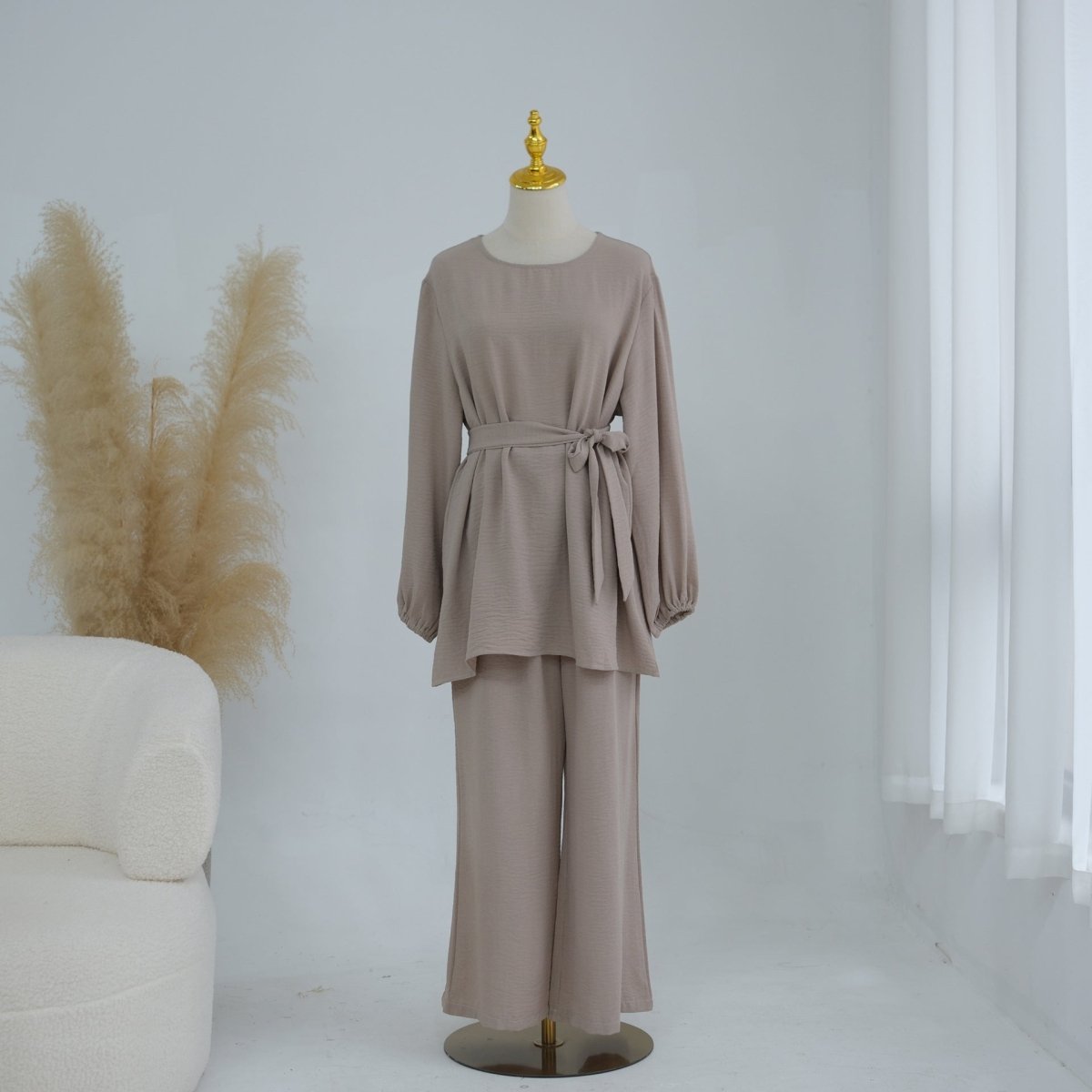 Textured Longline Top & Wide-Leg Trouser Set(MS455) - Mariam's Collection