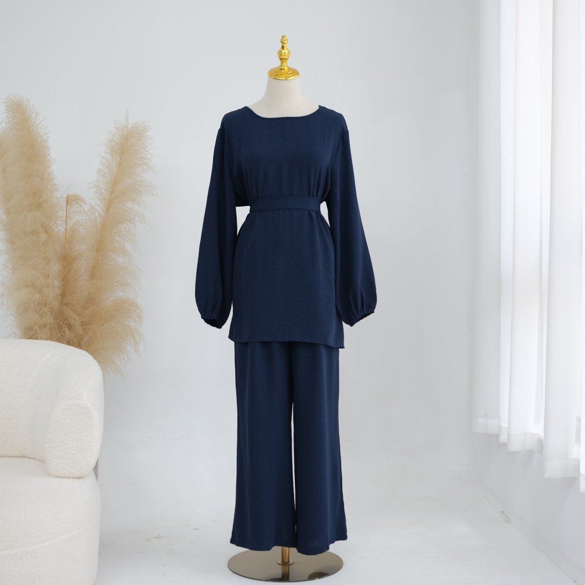 Textured Longline Top & Wide-Leg Trouser Set(MS455) - Mariam's Collection