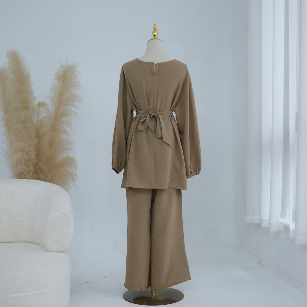 Textured Longline Top & Wide-Leg Trouser Set(MS455) - Mariam's Collection