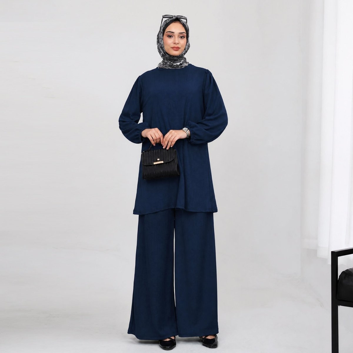 Textured Longline Top & Wide-Leg Trouser Set(MS455) - Mariam's Collection