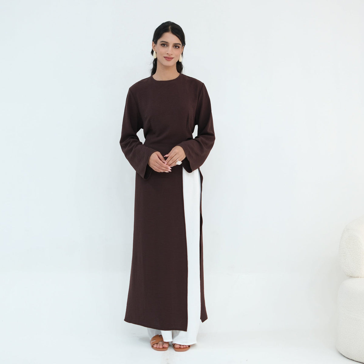 Textured Tie-Back Longline Tunic | Side-Slit Modest Top(MS573) - Mariam's Collection