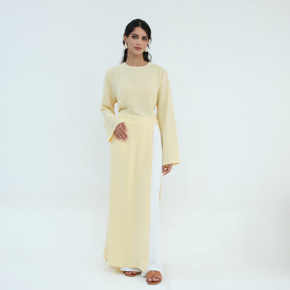 Textured Tie-Back Longline Tunic | Side-Slit Modest Top(MS573) - Mariam's Collection
