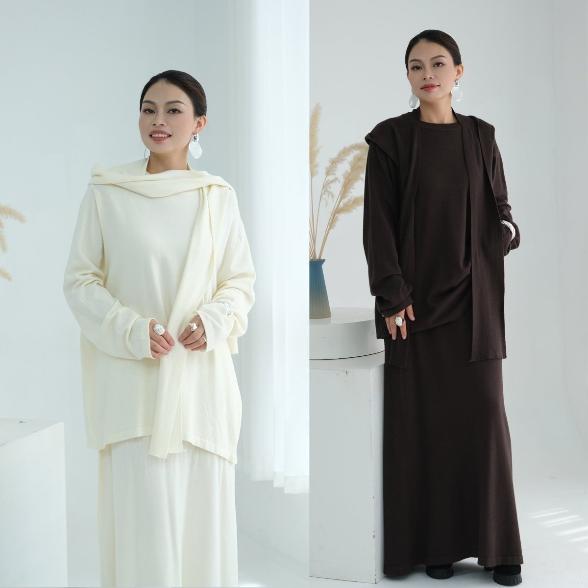 Thick Knit Hooded Sweatshirt & Skirt Set(MS176) - Mariam's Collection