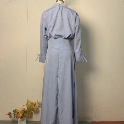 Tie - Cuff Blouse with High - Waist Skirt(MS293) - Mariam's Collection
