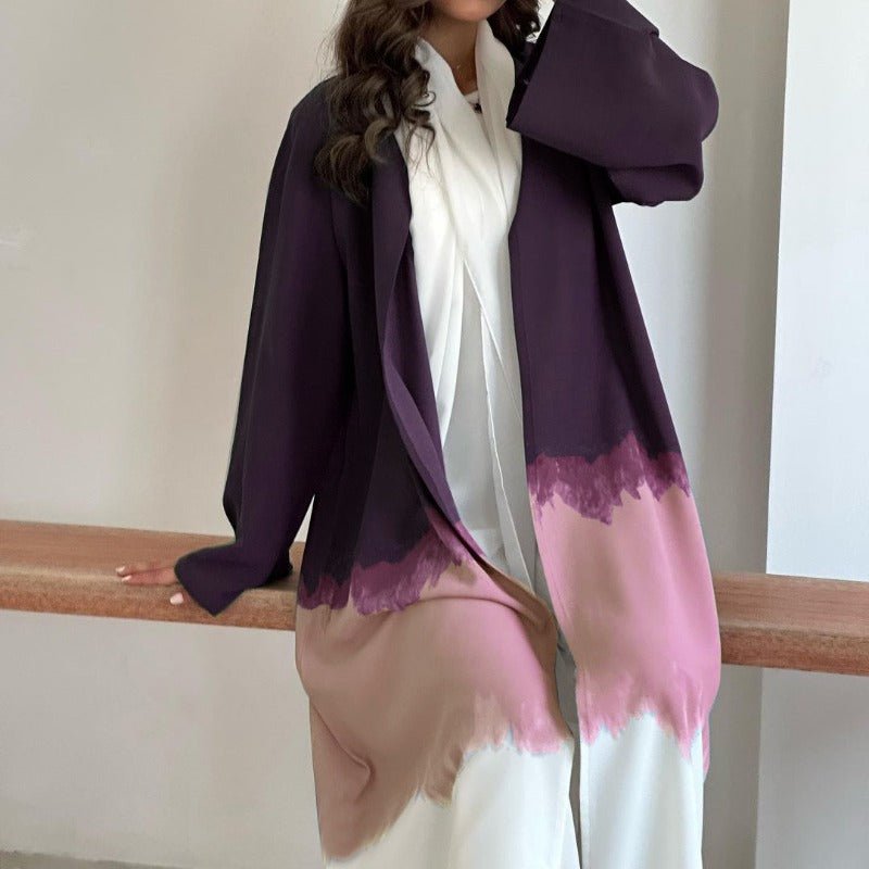 Tie - Dye Cape Cardigan Dress Abaya | Gradient Open Front Kimono Cover(MOA221) - Mariam's Collection