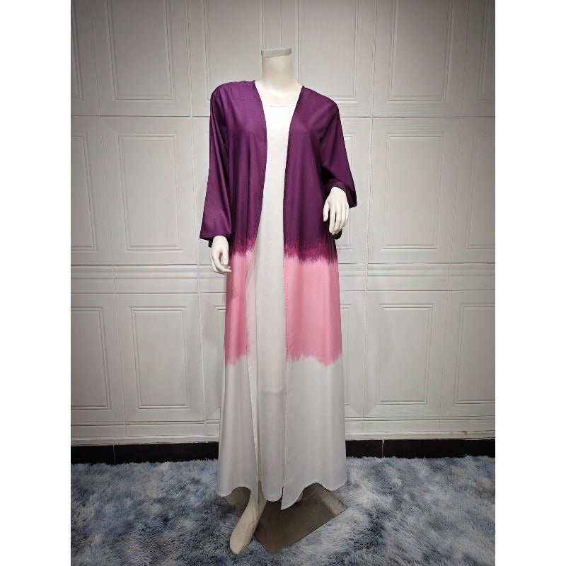 Tie - Dye Cape Cardigan Dress Abaya | Gradient Open Front Kimono Cover(MOA221) - Mariam's Collection