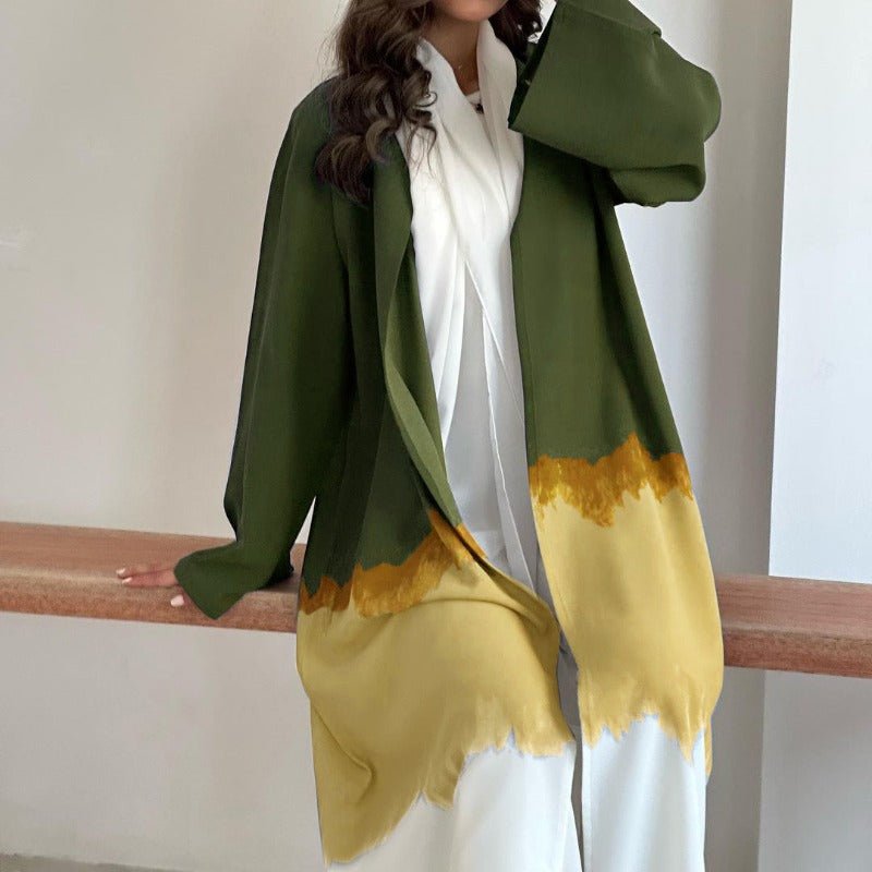 Tie - Dye Cape Cardigan Dress Abaya | Gradient Open Front Kimono Cover(MOA221) - Mariam's Collection