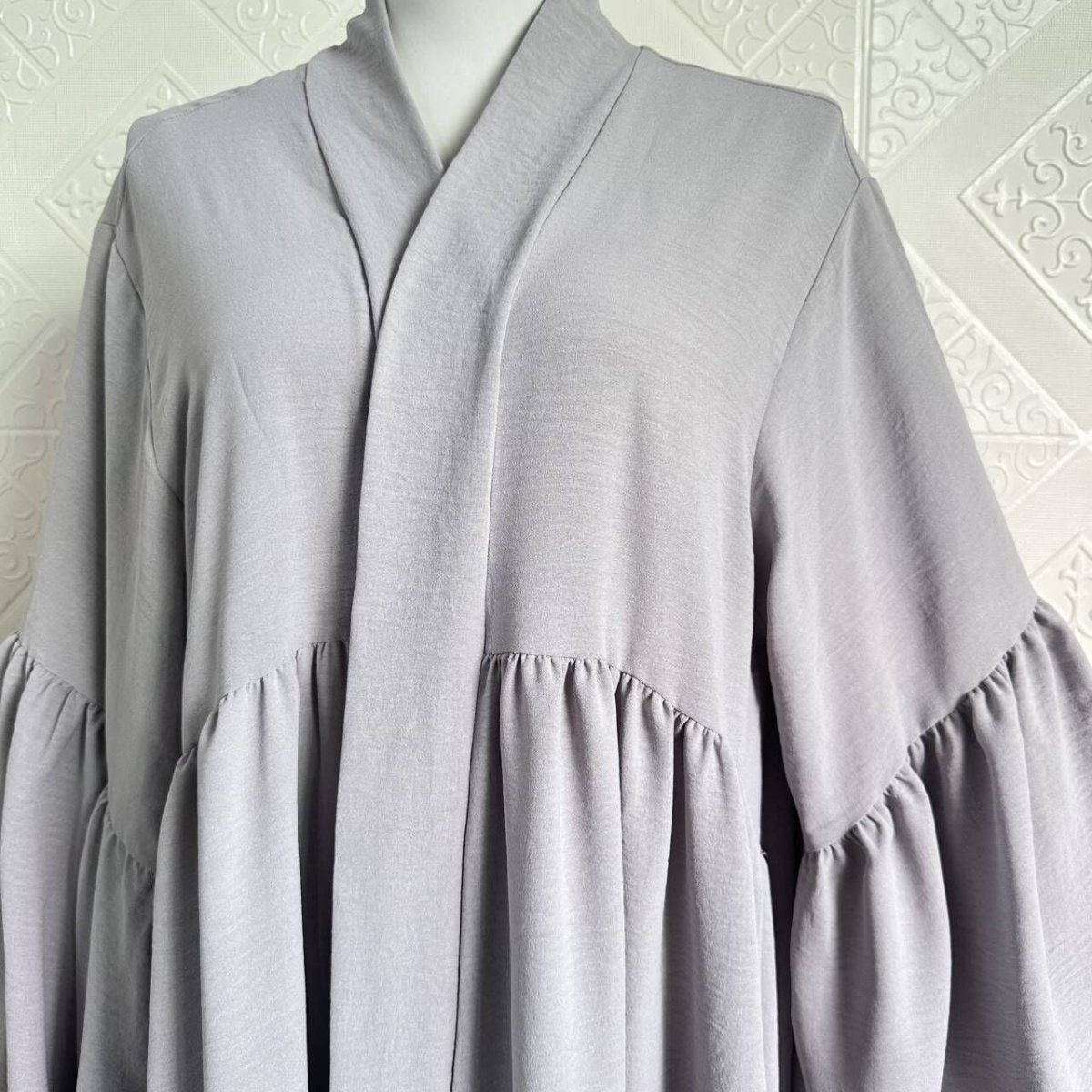 Tiered Bell Sleeve Open Abaya — Lightweight Modest Layering Abaya
