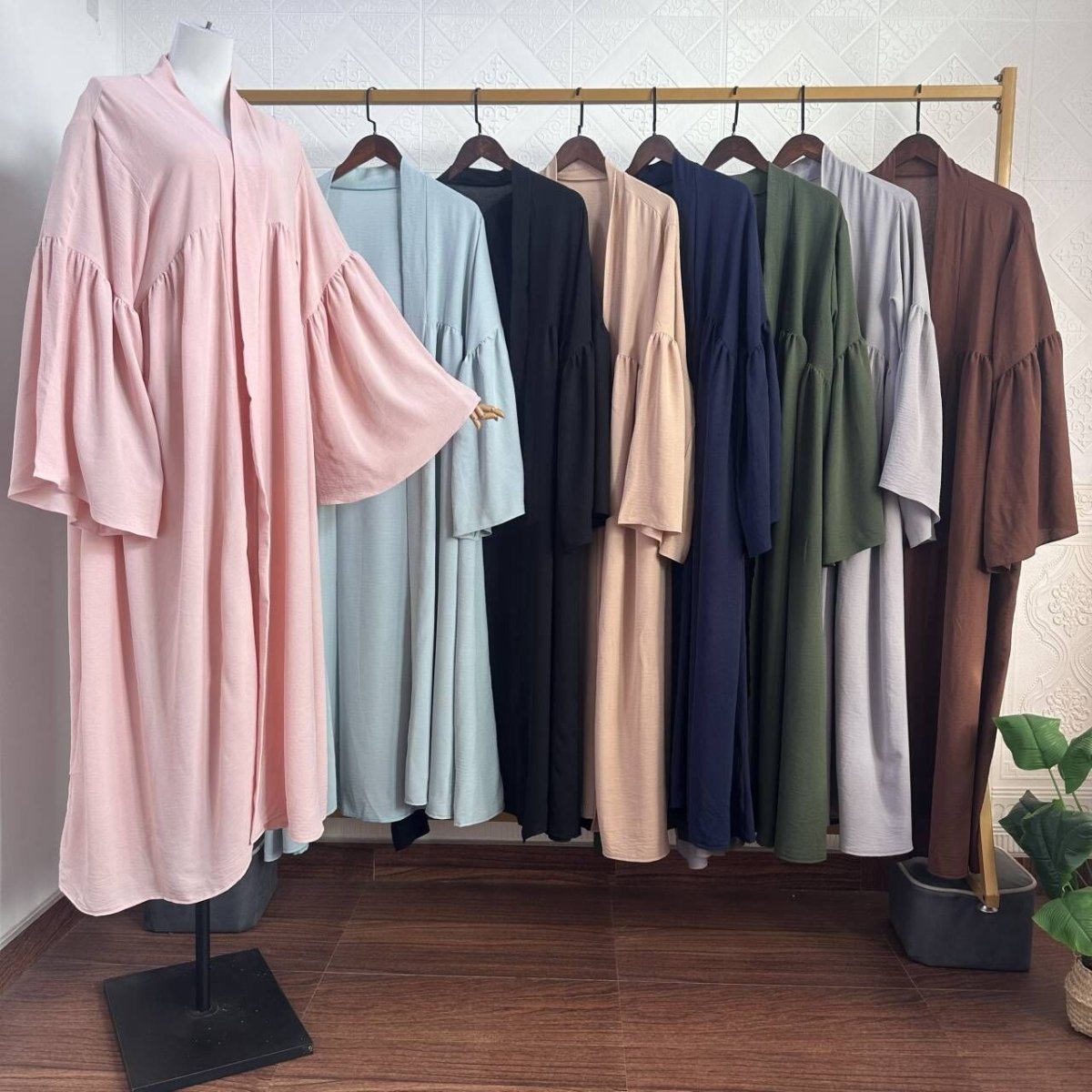 Tiered Bell Sleeve Open Abaya — Lightweight Modest Layering Abaya