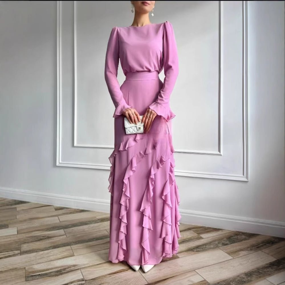 long tiered formal dress Leely Women Mauve Long Corset Tiered Prom Dress With Slit A Line Appliqued Tulle Formal Dress