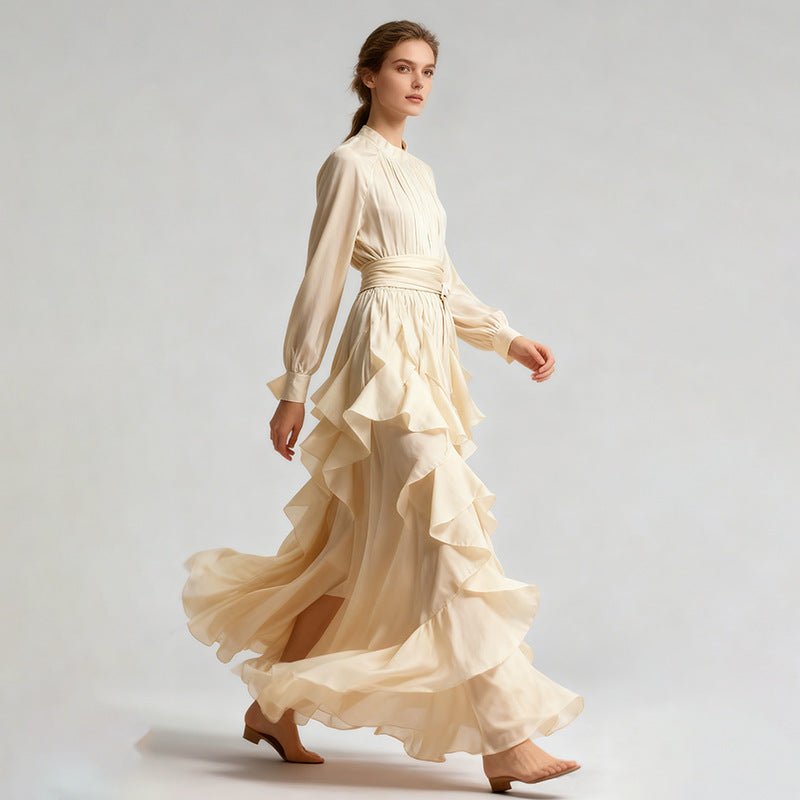 Tiered Ruffle Gown with Pintuck Bodice(MS256) - Mariam's Collection