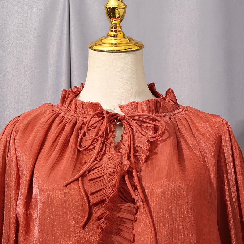 Fitted waist and self-tie belt detail on tiered ruffle maxi dress