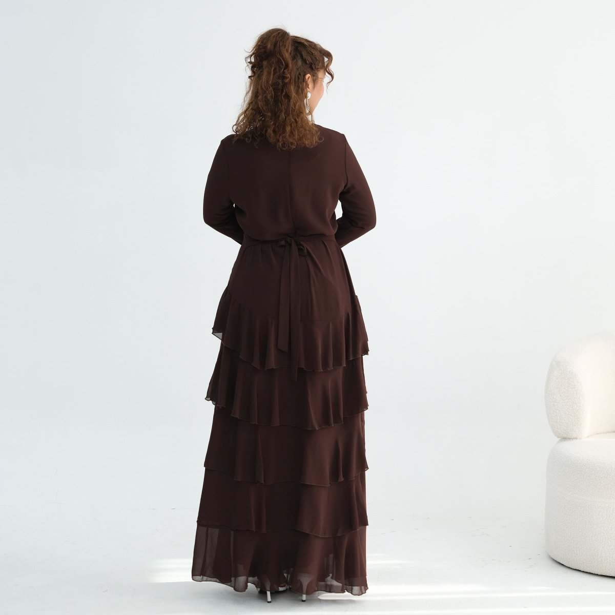 Tiered Ruffle Maxi Dress with Ruffle Cuffs(MS337) - Mariam's Collection