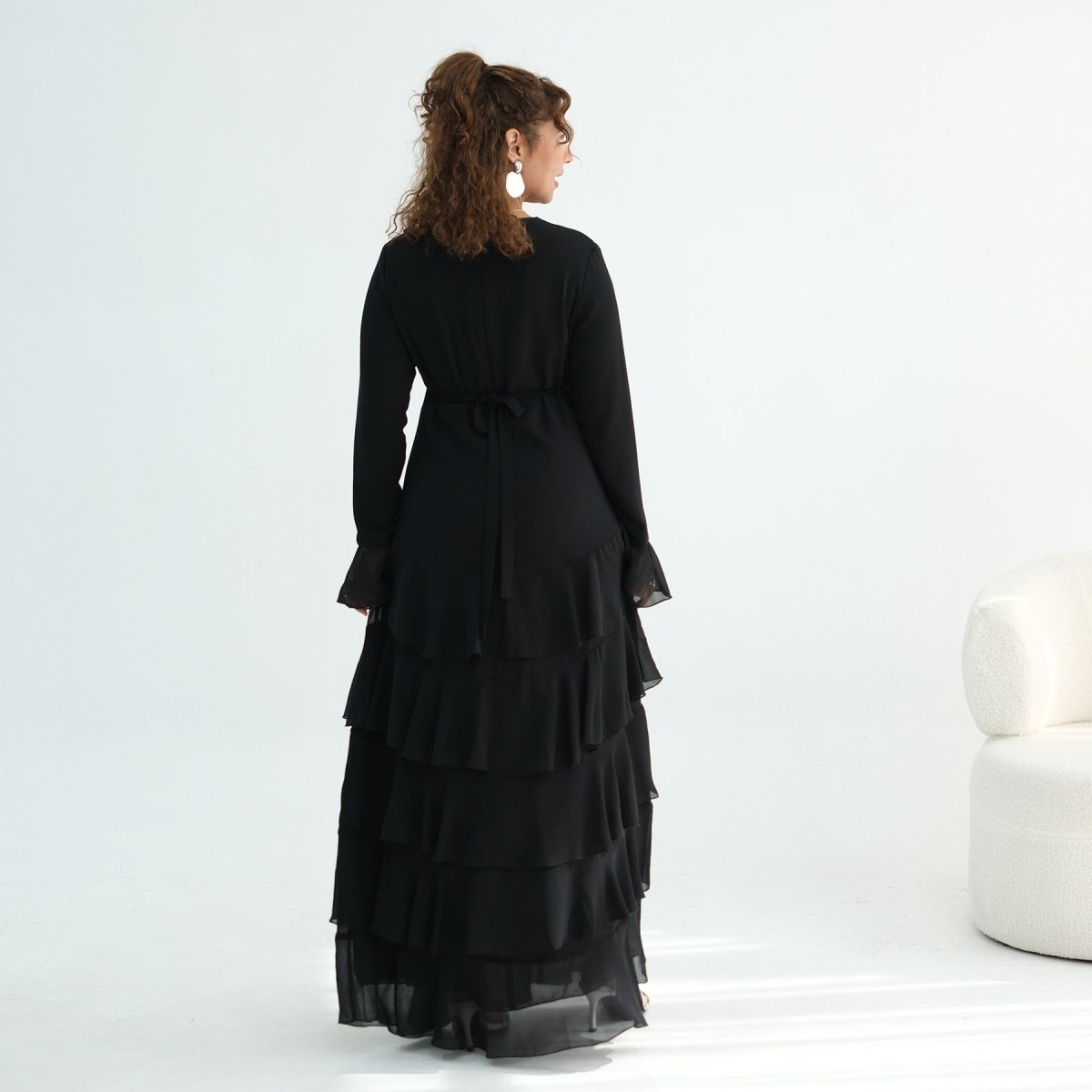 Tiered Ruffle Maxi Dress with Ruffle Cuffs(MS337) - Mariam's Collection