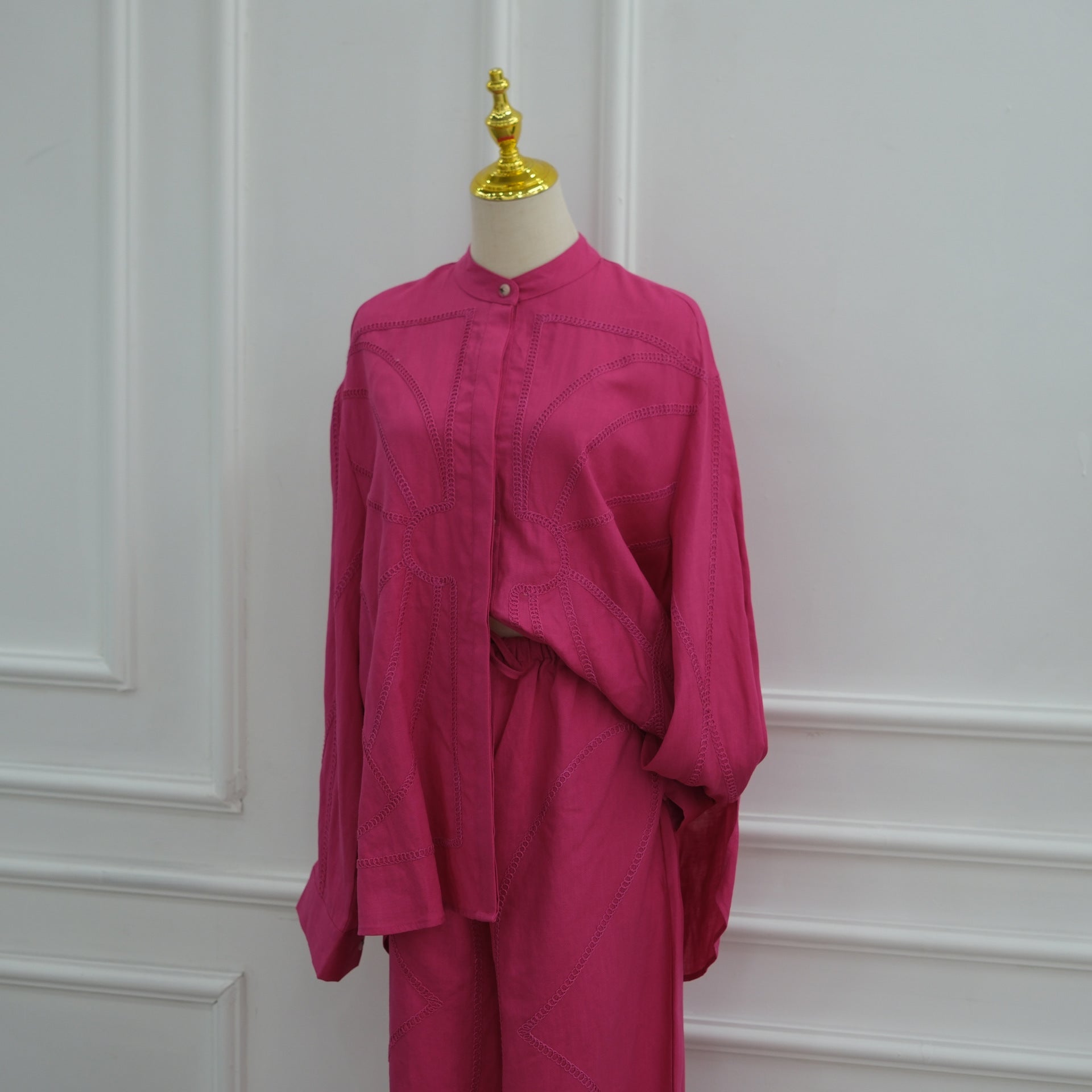 Tonal Chain Stitch Embroidered Set(MS501) - Mariam's Collection