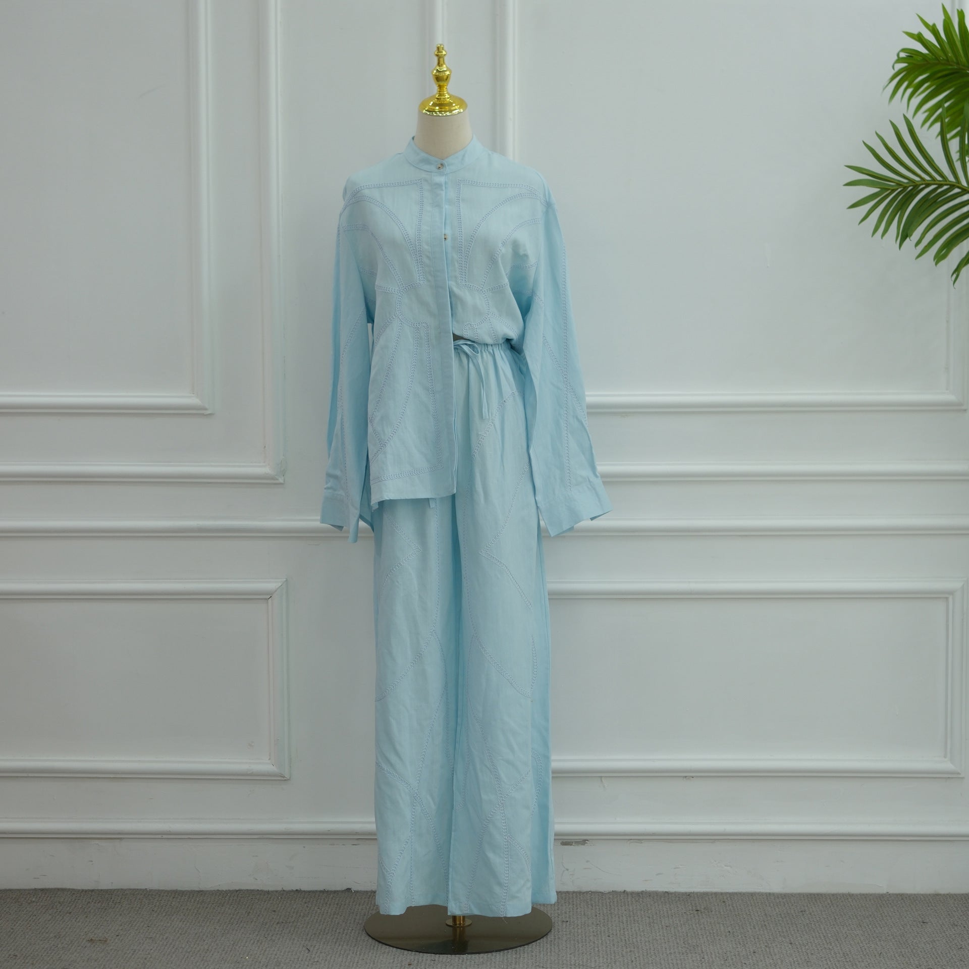 Tonal Chain Stitch Embroidered Set(MS501) - Mariam's Collection