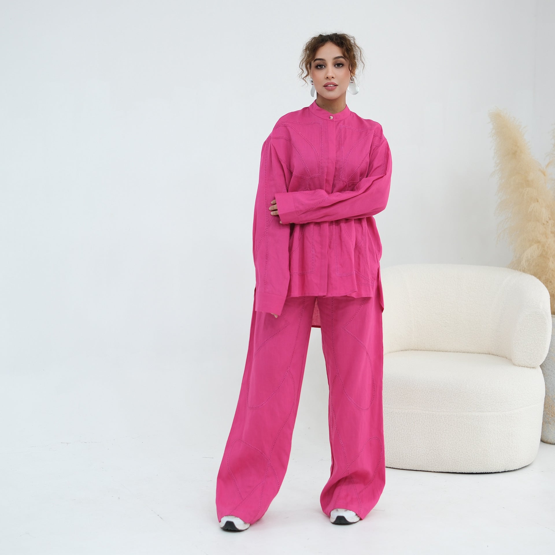 Tonal Chain Stitch Embroidered Set(MS501) - Mariam's Collection