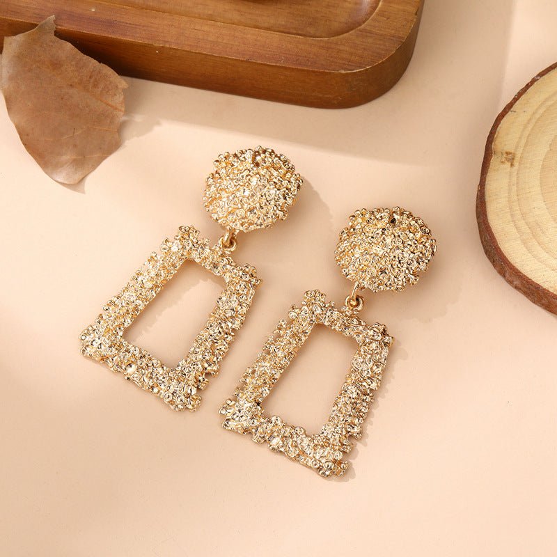 Trapezoid Dangle Earrings with Carved Texture (MAC322) - Mariam's Collection