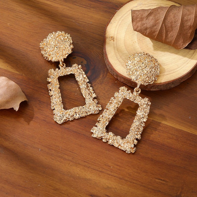 Trapezoid Dangle Earrings with Carved Texture (MAC322) - Mariam's Collection