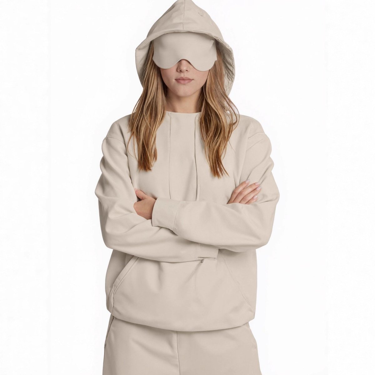 Travel Mode Eye Mask Hoodie | Oversized Pullover with Built - In Sleep Mask(MS209) - Mariam's Collection