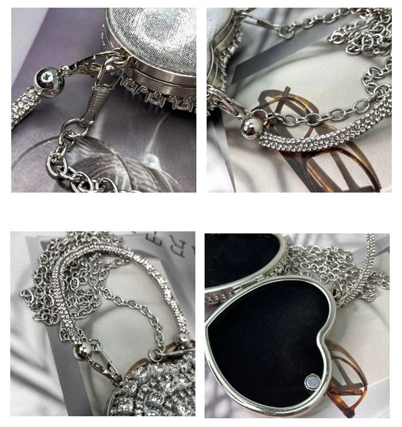 Trendy Mini Heart Chain Clutch Bag with Rhinestones – Elegant Evening Crossbody Purse for Women(MAC240) - Mariam's Collection