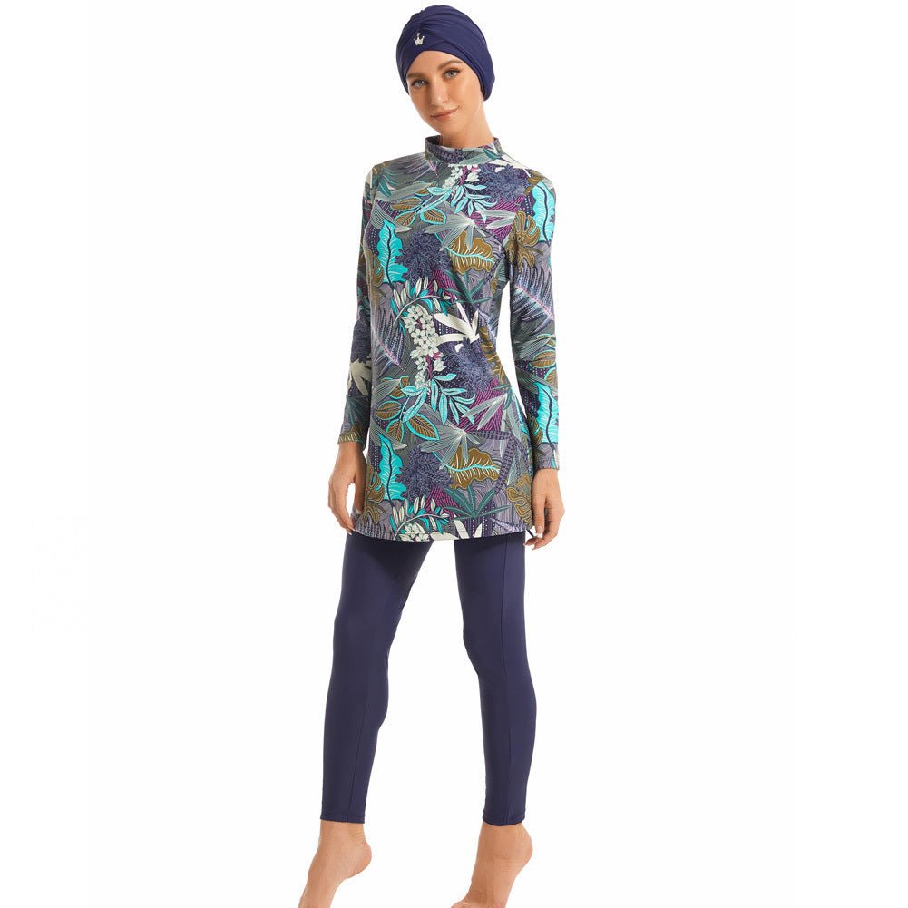 Tropical Print Modest Burkini Swimsuit Set(MB022) - Mariam's Collection