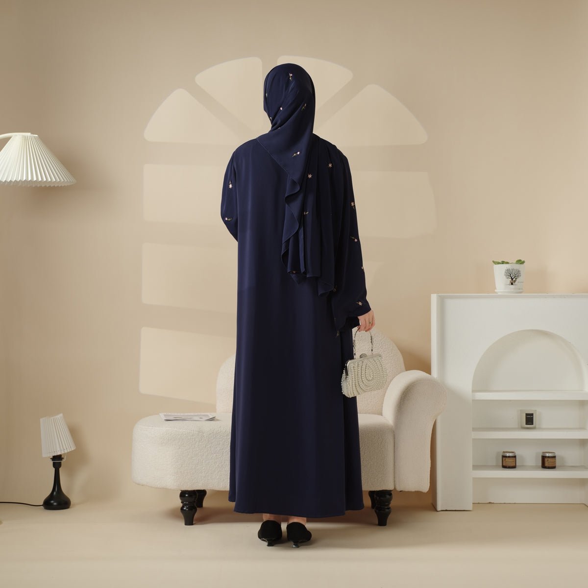 Tulip Embroidery Open Abaya 4 - Piece Set (MOA051) - Mariam's Collection