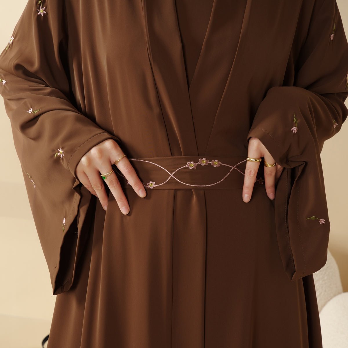 Tulip Embroidery Open Abaya 4 - Piece Set (MOA051) - Mariam's Collection