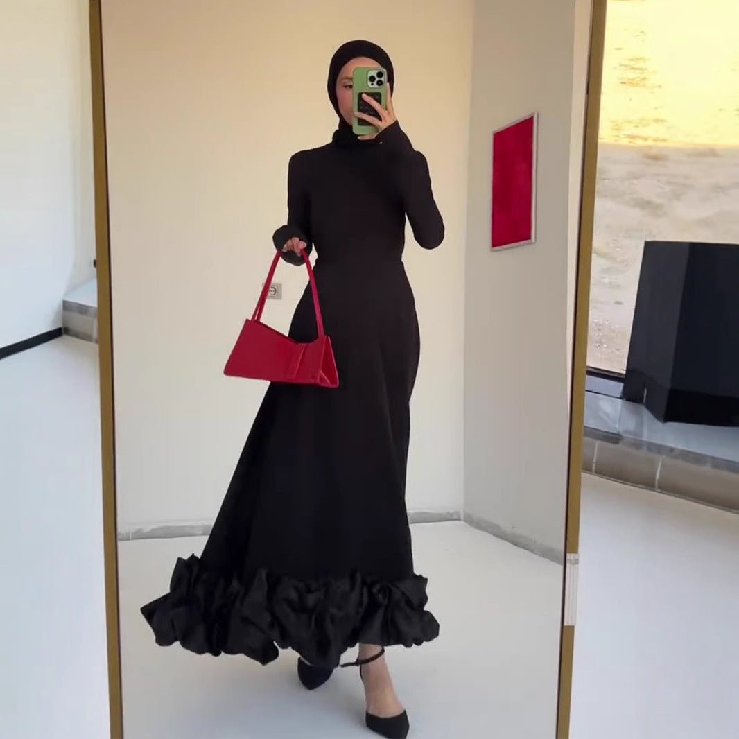 Tulle Ruffle Hem Evening Gown | High Neck Fitted Maxi Dress(MS234) - Mariam's Collection