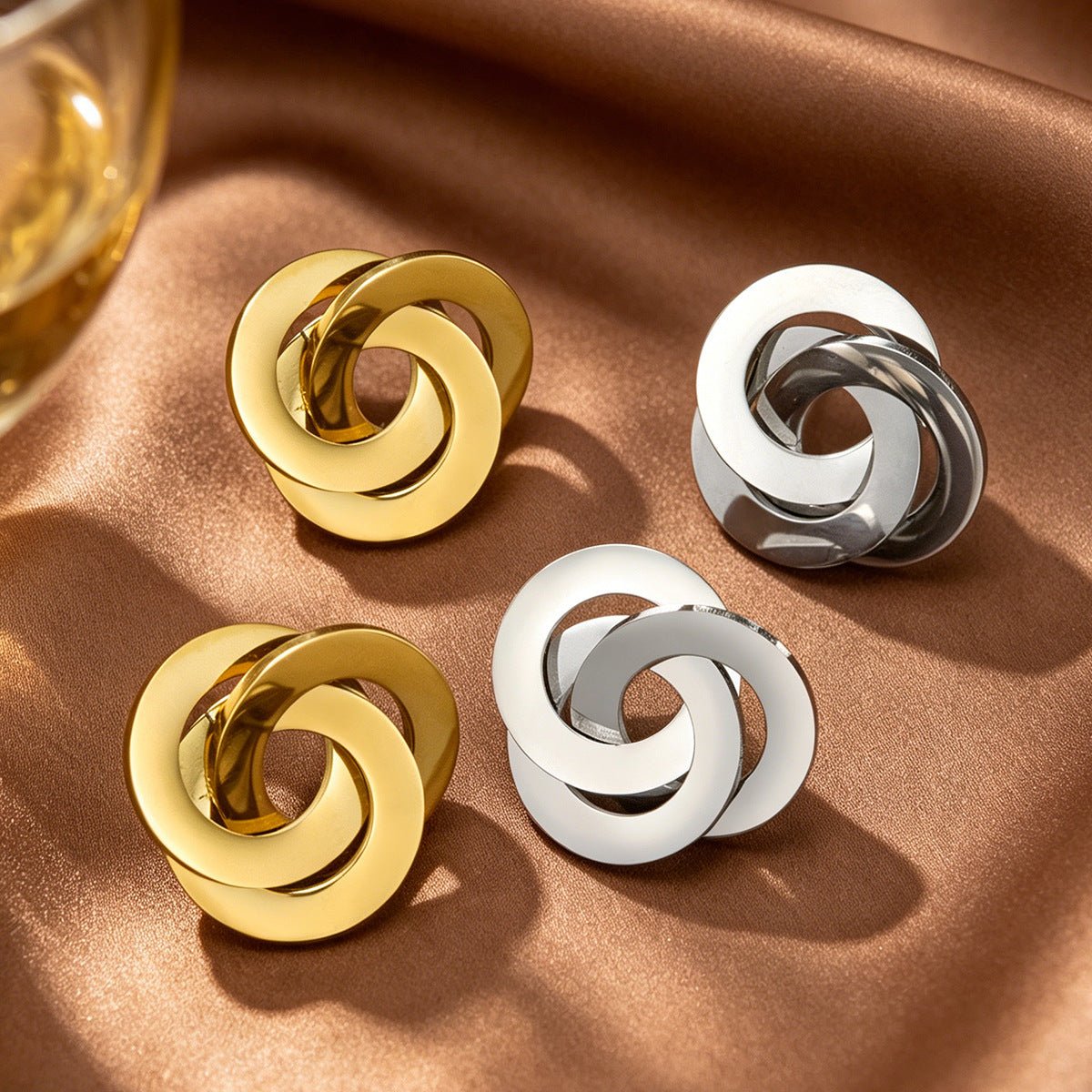 Twisted Triple Hoop Stud Earrings(MAC477) - Mariam's Collection